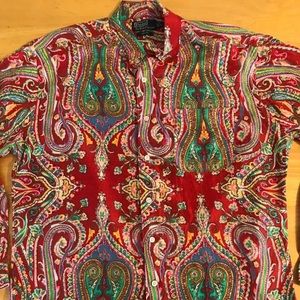 Polo Ralph Lauren Sz L 100% Silk Red Paisley Shirt